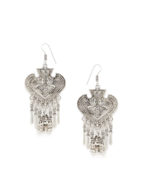 

GloBox By ZeroKaata Silver-Toned Oxidized Leaf Shaped Drop Earrings