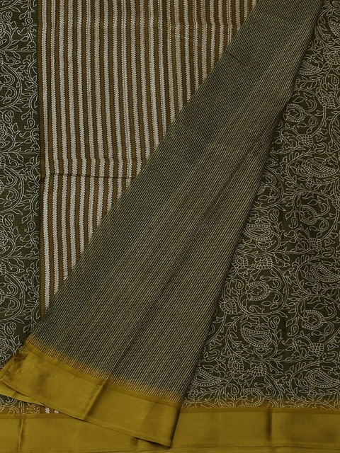 

Pothys Olive Green & Yellow Jute Silk Colourblocked Saree