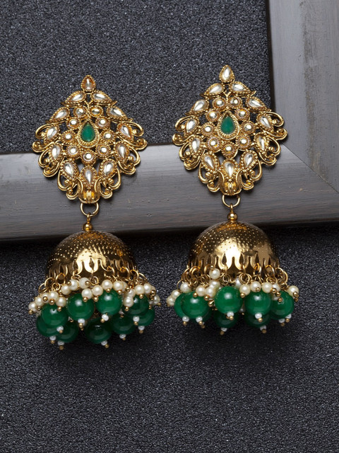 

Ibtida Gold-Plated & Green Dome Shaped Jhumkas