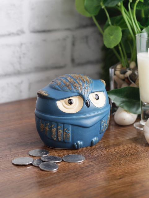 

TAYHAA Blue & White Handcrafted Ceramic Rustic Finish Coin Bank