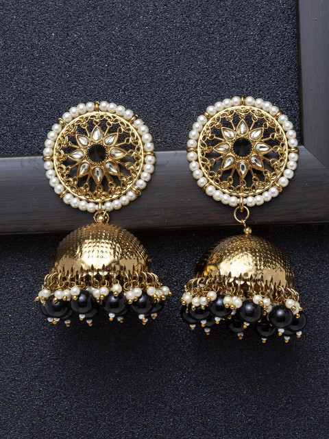

Ibtida Gold-Plated & Black Dome Shaped Jhumkas