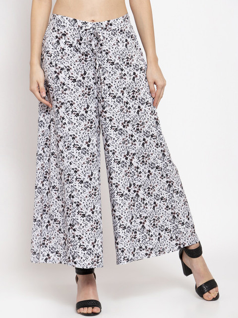

Ayaany Women White Printed Wide Leg Palazzos