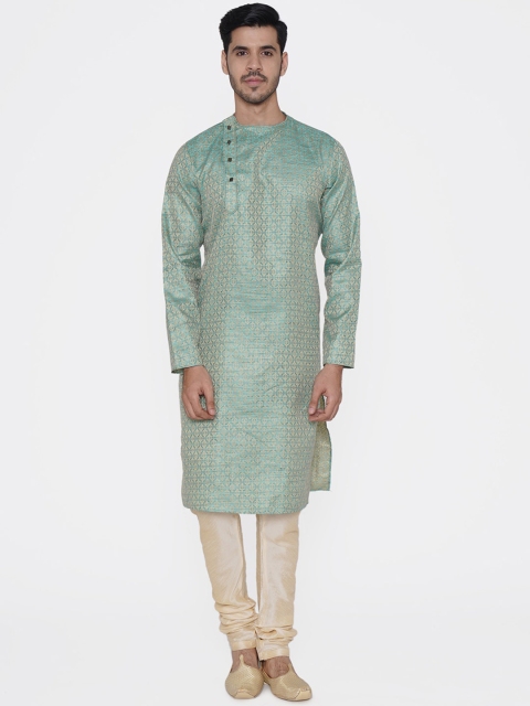 

TABARD Men Green Woven Design Straight Kurta