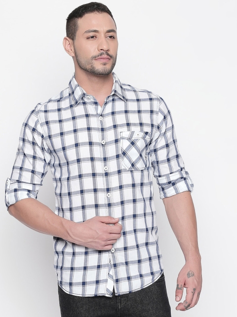 

Mufti Men White & Navy Blue Slim Fit Checked Casual Shirt
