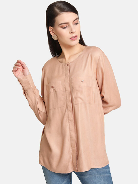 

Kazo Women Beige Regular Fit Solid Casual Shirt