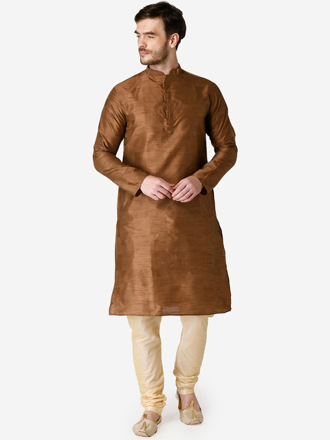 

TABARD Men Brown Solid Silk Straight Kurta