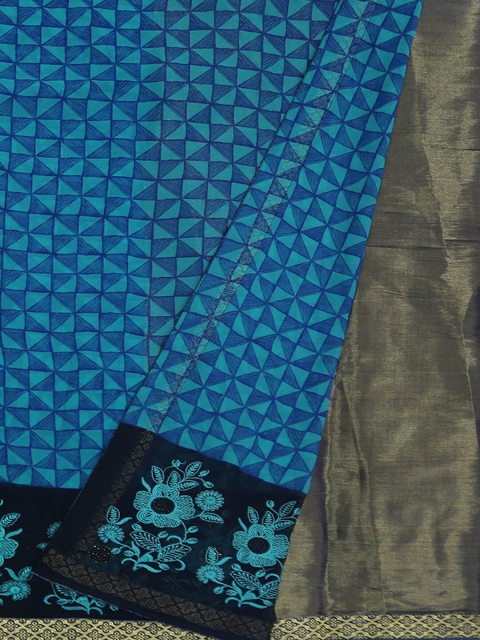 

Pothys Blue Printed Poly Georgette Saree