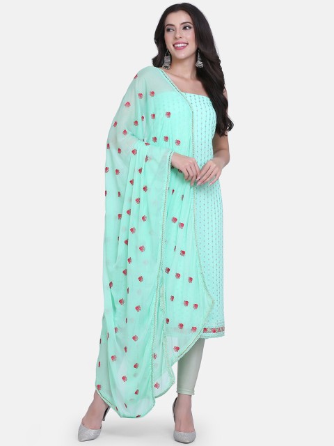

BOMBAY SELECTIONS Sea Green & Red Poly Georgette Unstitched Dress Material