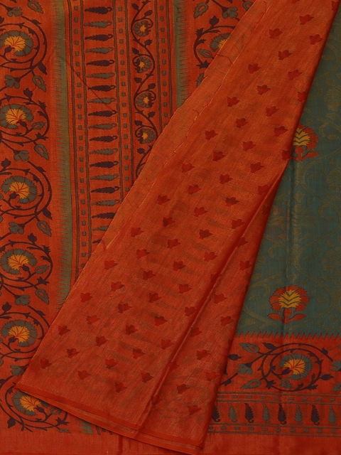 Pothys Green & Red Poly Georgette Woven Design Saree