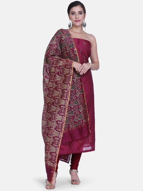 

BOMBAY SELECTIONS Pink & Black Cotton Blend Unstitched Dress Material