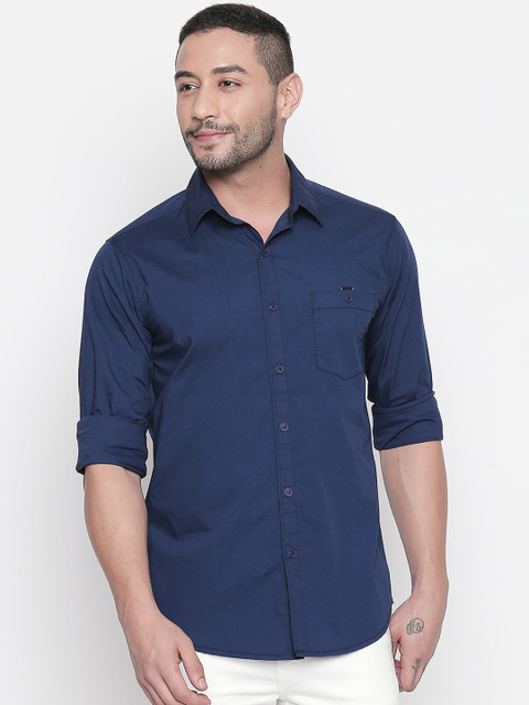 

Mufti Men Blue Slim Fit Solid Casual Shirt