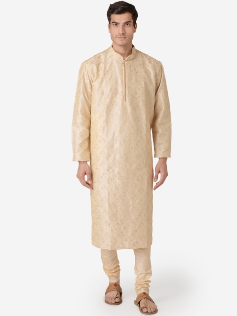 

Sanwara Men Cream-Coloured Self Design Kurta with Pyjamas