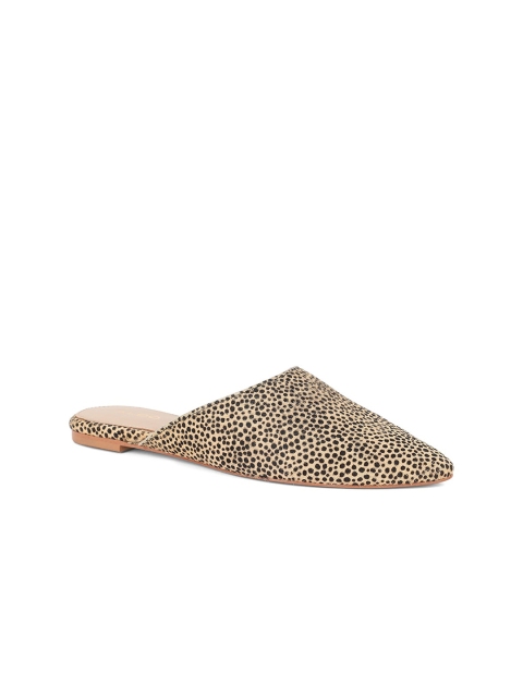 

ALDO Women Beige & Black Printed Leather Mules