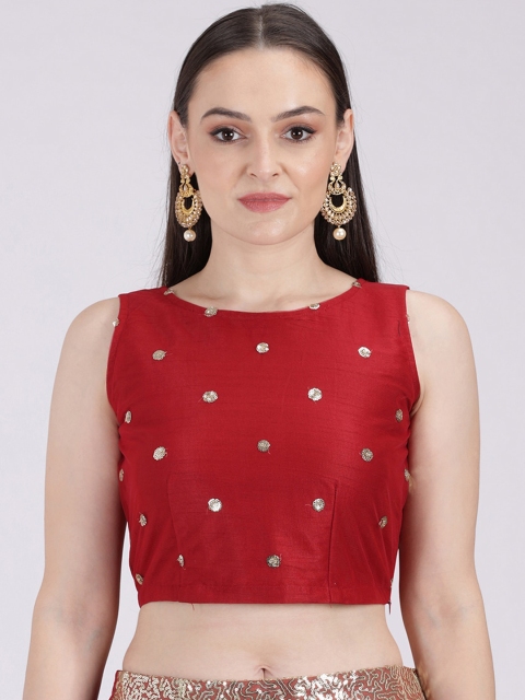 

studio rasa Women Maroon Embellished Fitted Top