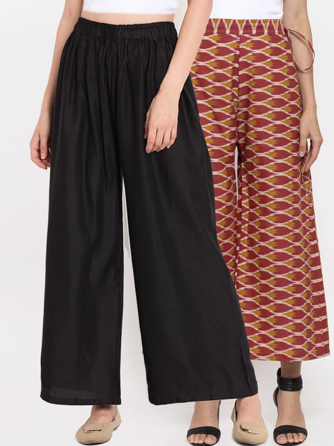 

TAG 7 Women Pack Of 2 Black & Red Printed Flared Palazzos