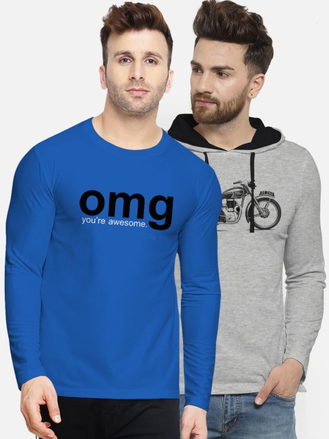 

BULLMER Men Pack Of 2 Printed Bio Finish Round Neck T-shirt, Blue