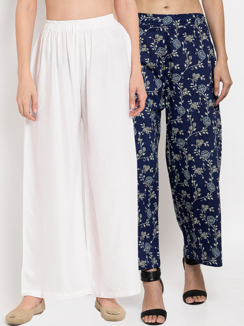 

TAG 7 Women Pack Of 2 Wide Leg Palazzos, White