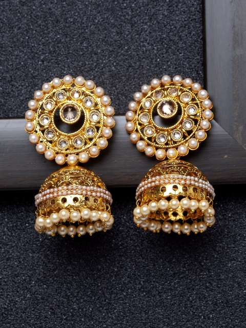 

Ibtida Gold-Plated & White Dome Shaped Jhumkas