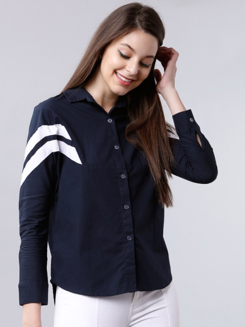 

Tokyo Talkies Women Navy Blue & White Regular Fit Colourblocked Casual Shirt