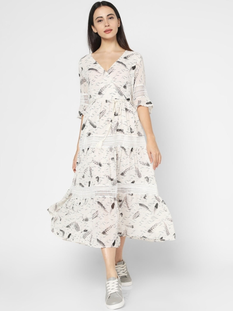 Deal Jeans Women White Printed Fit and Flare Dress