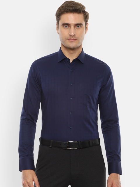 

Van Heusen Men Navy Blue Slim Fit Checked Formal Shirt