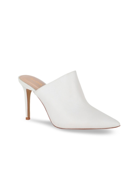 

ALDO Women White Solid Leather Mules