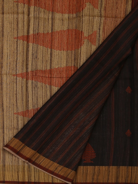 

Pothys Black & Orange Jute Silk Printed Saree