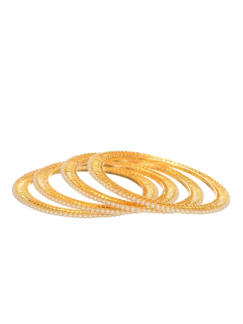 

INDYA Set Of 4 Gold-Plated Off-White Beaded Bangles