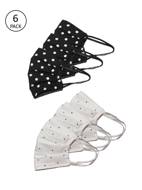 

Bellofox Adults Pack Of 6 Polka Dot Printed 3-Ply Reusable Cloth Masks, Black