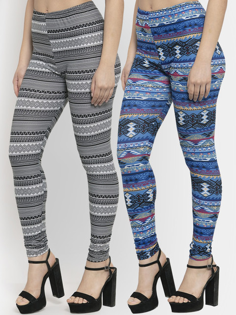 

KLOTTHE Women Pack of 2 Printed Ankle-Length Leggings, Blue
