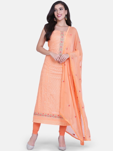 

BOMBAY SELECTIONS Peach-Coloured Poly Georgette Unstitched Dress Material