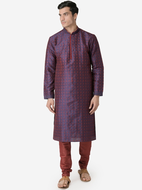 

Sanwara Men Navy Blue & Maroon Embroidered Kurta with Churidar