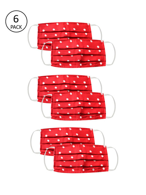 

Bellofox Adults Pack Of 6 Red Polka Dot Printed 3-Ply Reusable Cloth Masks