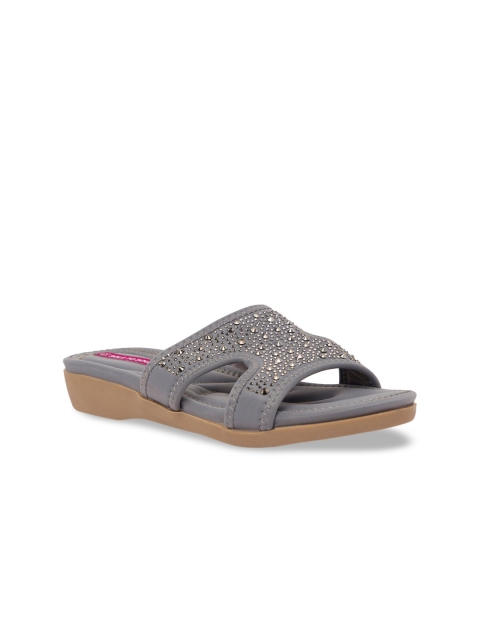 

Sole To Soul Women Grey Embellished Comfort Heels