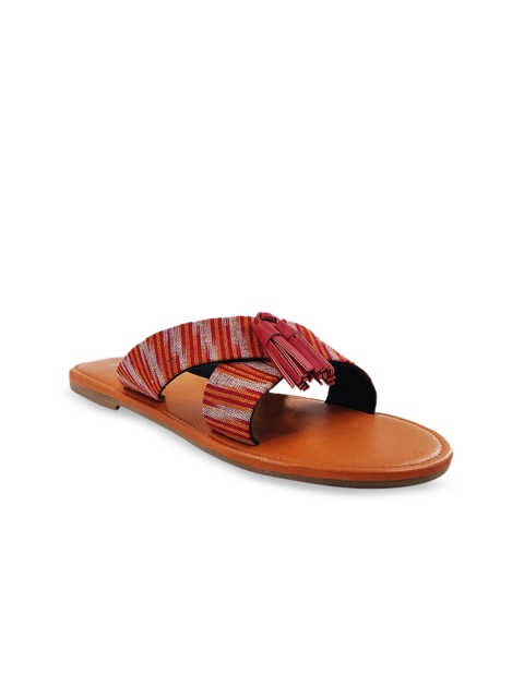 

THE MADRAS TRUNK Women Orange Printed Leather Open Toe Flats