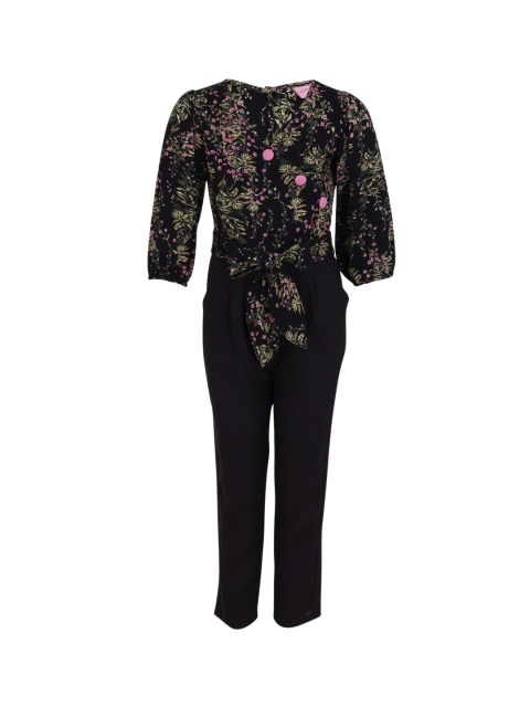 

CUTECUMBER Girls Black & Green Floral Printed Basic Jumpsuit