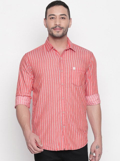 

Mufti Men Orange & White Slim Fit Striped Casual Shirt
