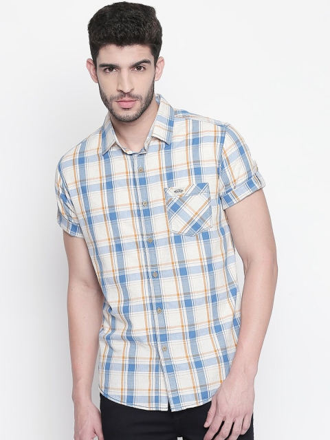 

Mufti Men Off-White & Blue Slim Fit Checked Casual Shirt