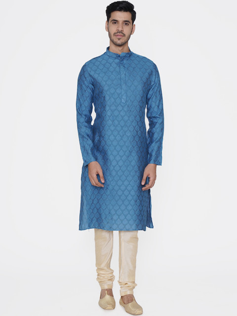 

TABARD Men Blue & Beige Woven Design Kurta with Churidar