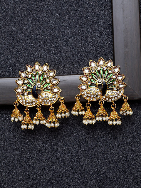 

Ibtida Gold-Plated & Green Dome Shaped Drop Earrings