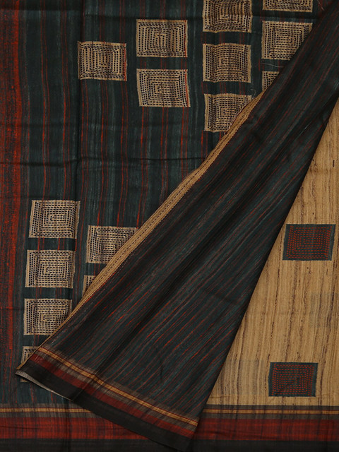 

Pothys Beige & Black Jute Silk Printed Saree