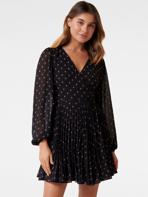 

Forever New Women Black Printed Fit and Flare Dress