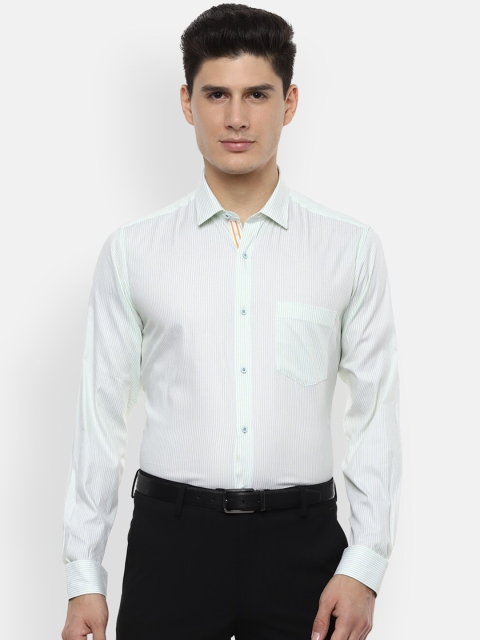 

Van Heusen Men Green & Off-White Slim Fit Striped Formal Shirt