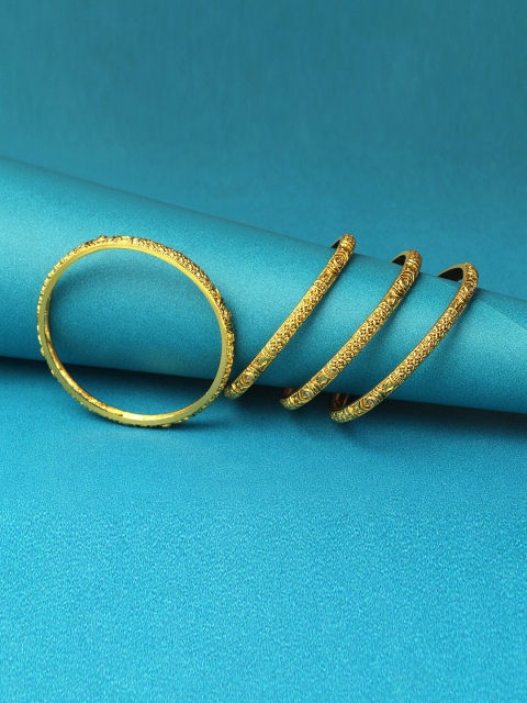 

Adwitiya Collection Set Of Four 24 CT Gold-Plated White Stone-Studded Handcrafted Bangles