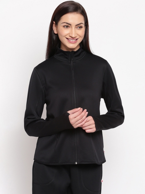 Enamor Women Black Slim Fit Fleece Jacket