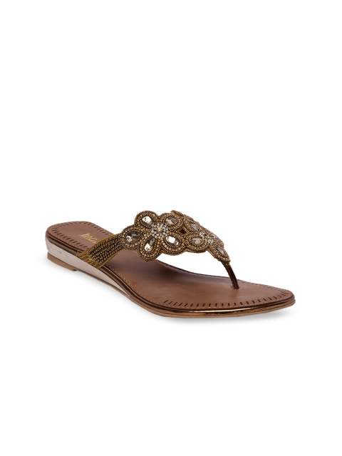 

Inc 5 Women Gold-Toned Embellished T-Strap Flats
