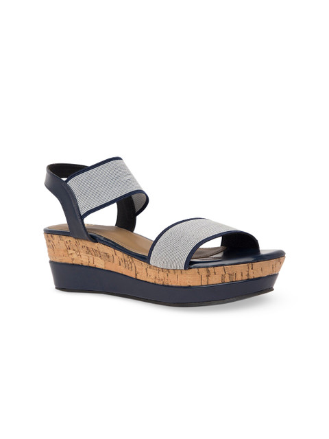 

Sole To Soul Women Navy Blue & White Colourblocked Wedges