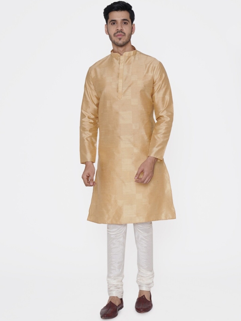 

TABARD Men Beige & White Self Design Kurta with Churidar