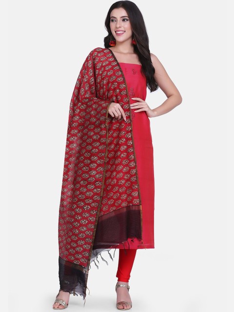 

BOMBAY SELECTIONS Red Cotton Blend Unstitched Dress Material