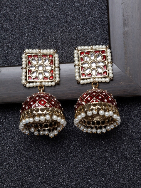 

Ibtida White & Red Dome Shaped Jhumkas